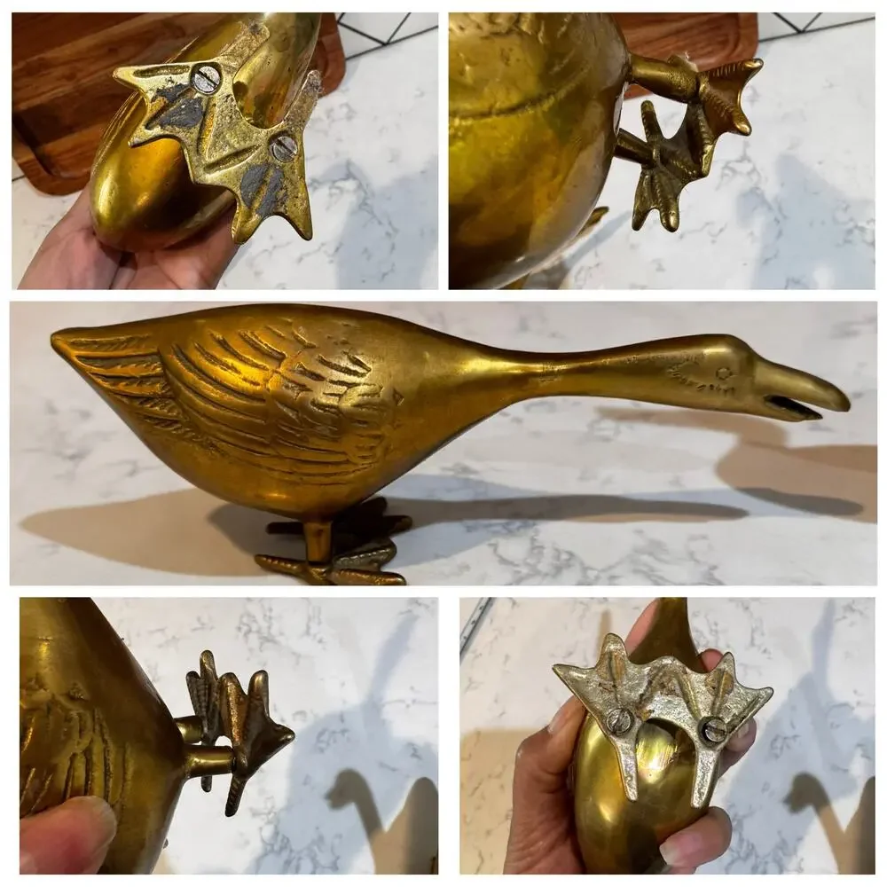 vintage solid brass goose figurines mid century modern cottage man cave granny
